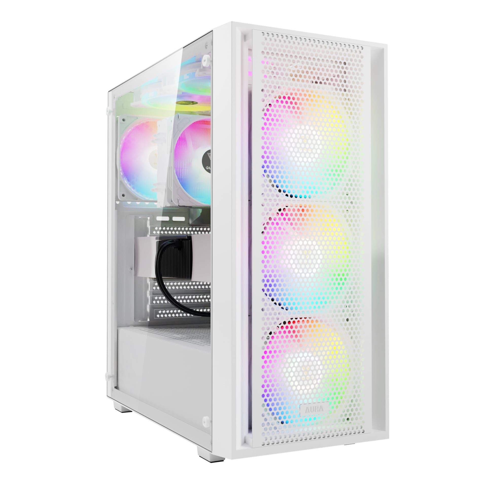 Thùng máy Gamdias Aura GC2 Elite ARGB F-ATX (Kèm Sẵn 4F ARGB) - Trắng