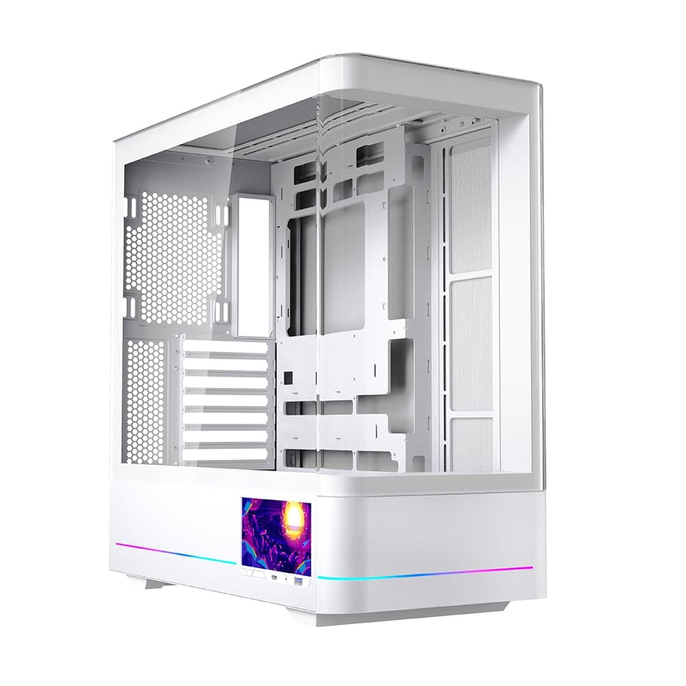Thùng máy Case Leopard AC-02 | Trắng, kính cong, LCD